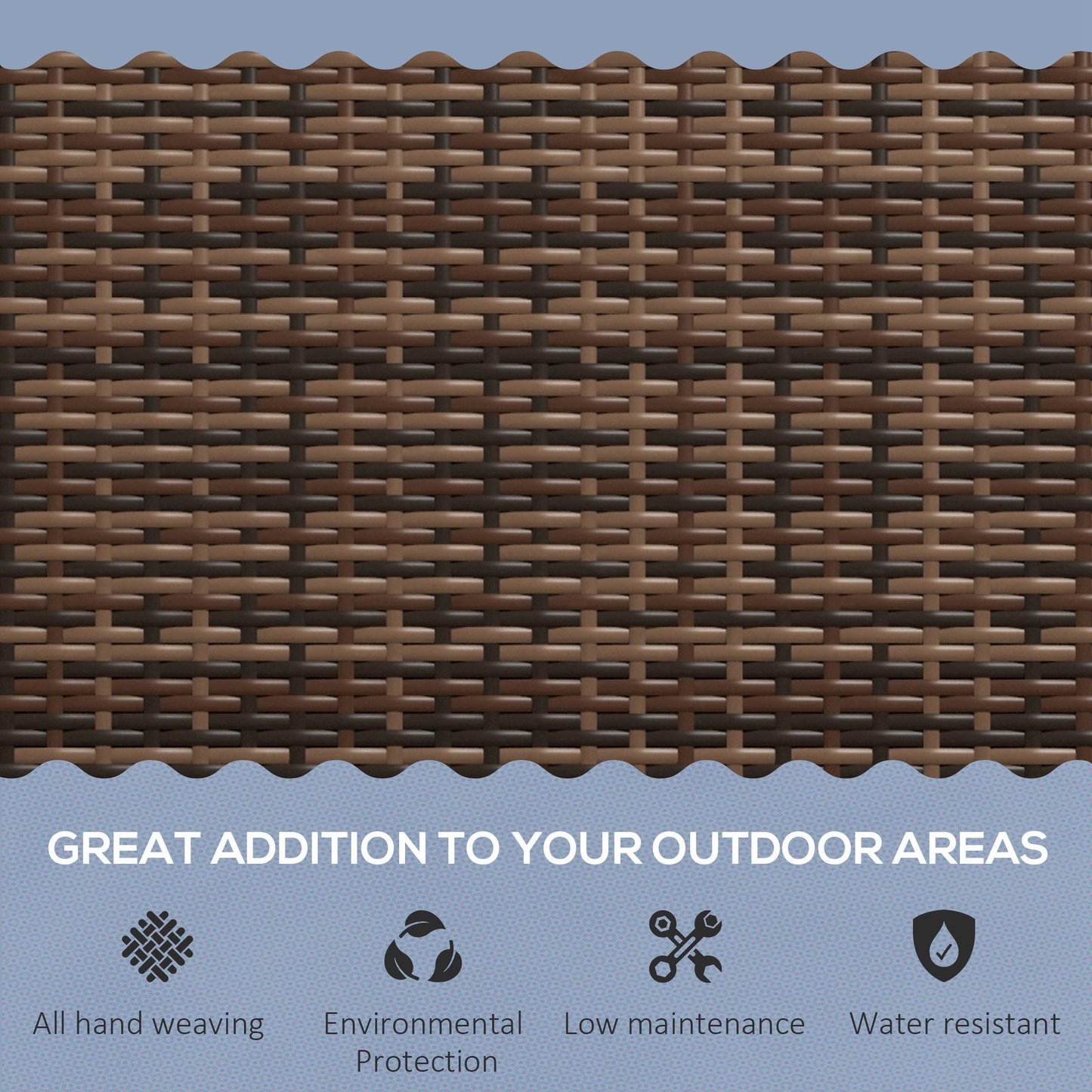 Outsunny All Weather Wicker Garden Loveseat, 2 Seater Poly Rattan Garden Bench, Outdoor Seating Bench Brown