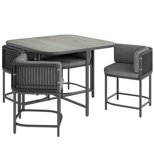Outsunny 4-Seater Rattan Cube Garden Furniture Set with Cushions - Charcoal Grey