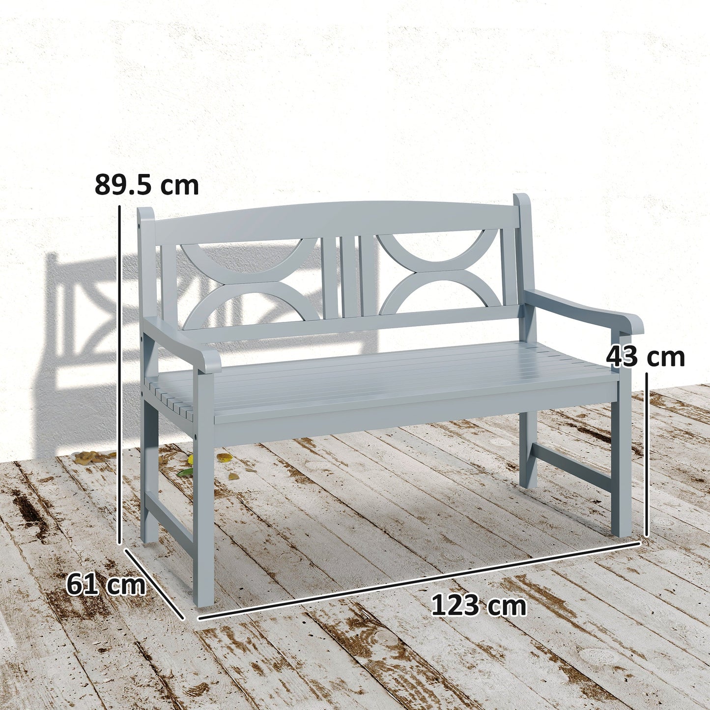 Outsunny 2-Seater Wooden Garden Bench Outdoor Patio Loveseat for Porch, Grey