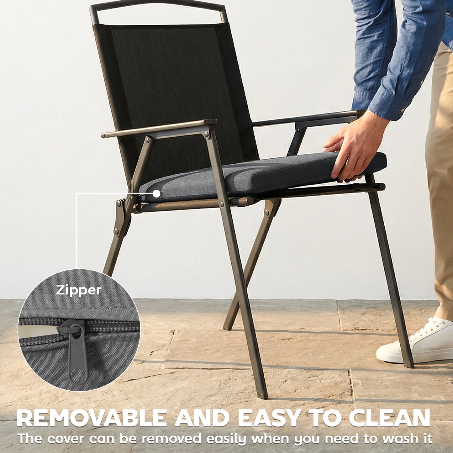 Outsunny Outdoor Seat Cushions Set of 2 with Ties, Waterproof Garden Seat Pads, Dark Grey