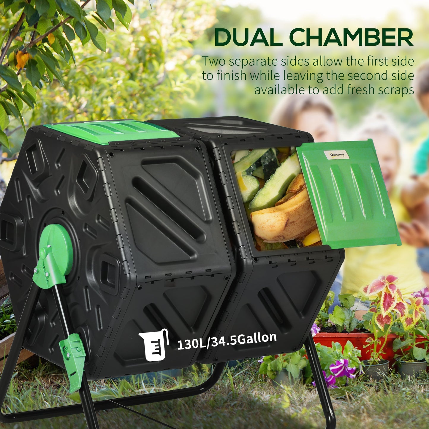 Outsunny 130L Double Chamber Composter - Black