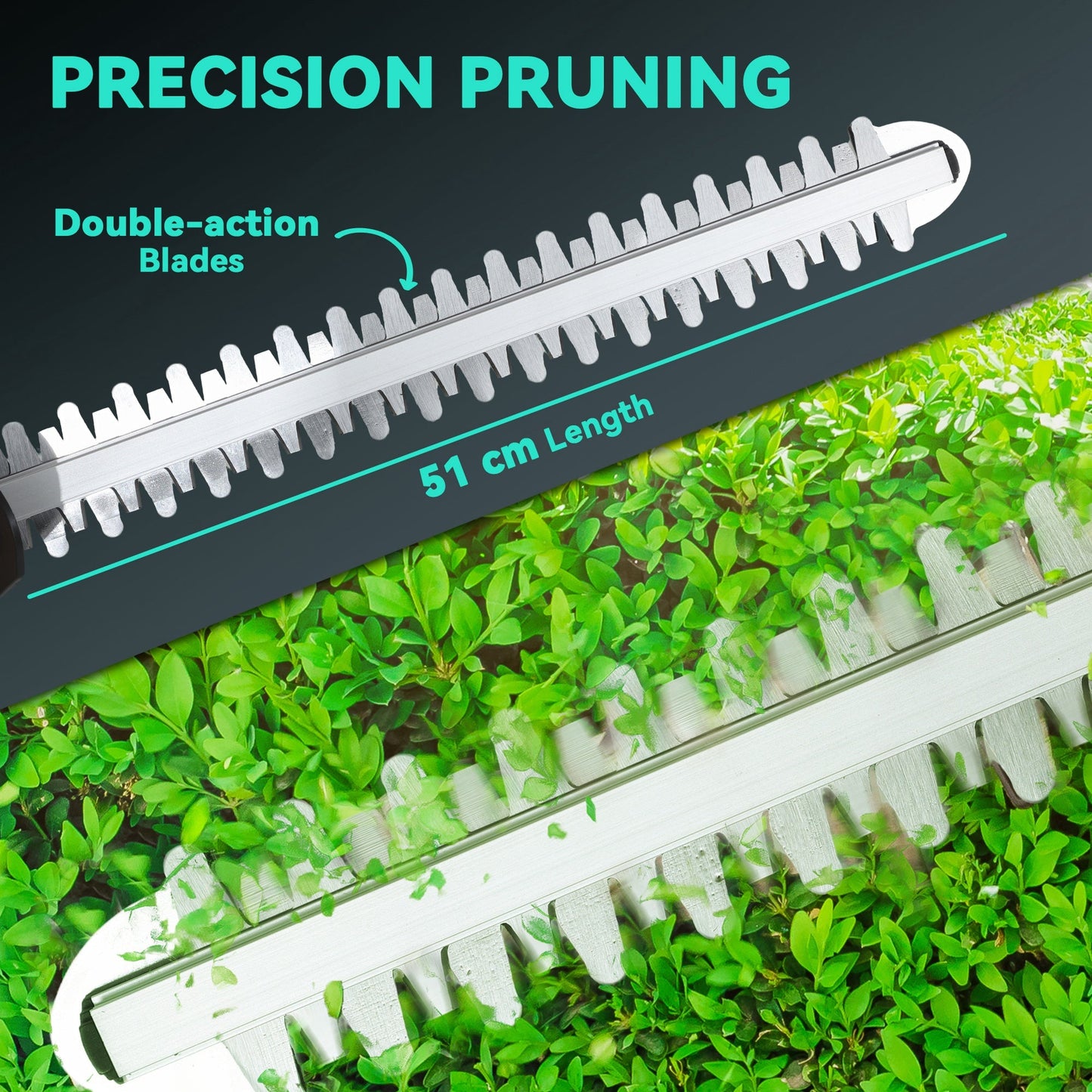 Outsunny Cordless Hedge Trimmer, Electric Hedge Cutter with 51cm Blade, Brushless Motor and 2 Batteries for Branches, Shrubs, Twigs, Blue