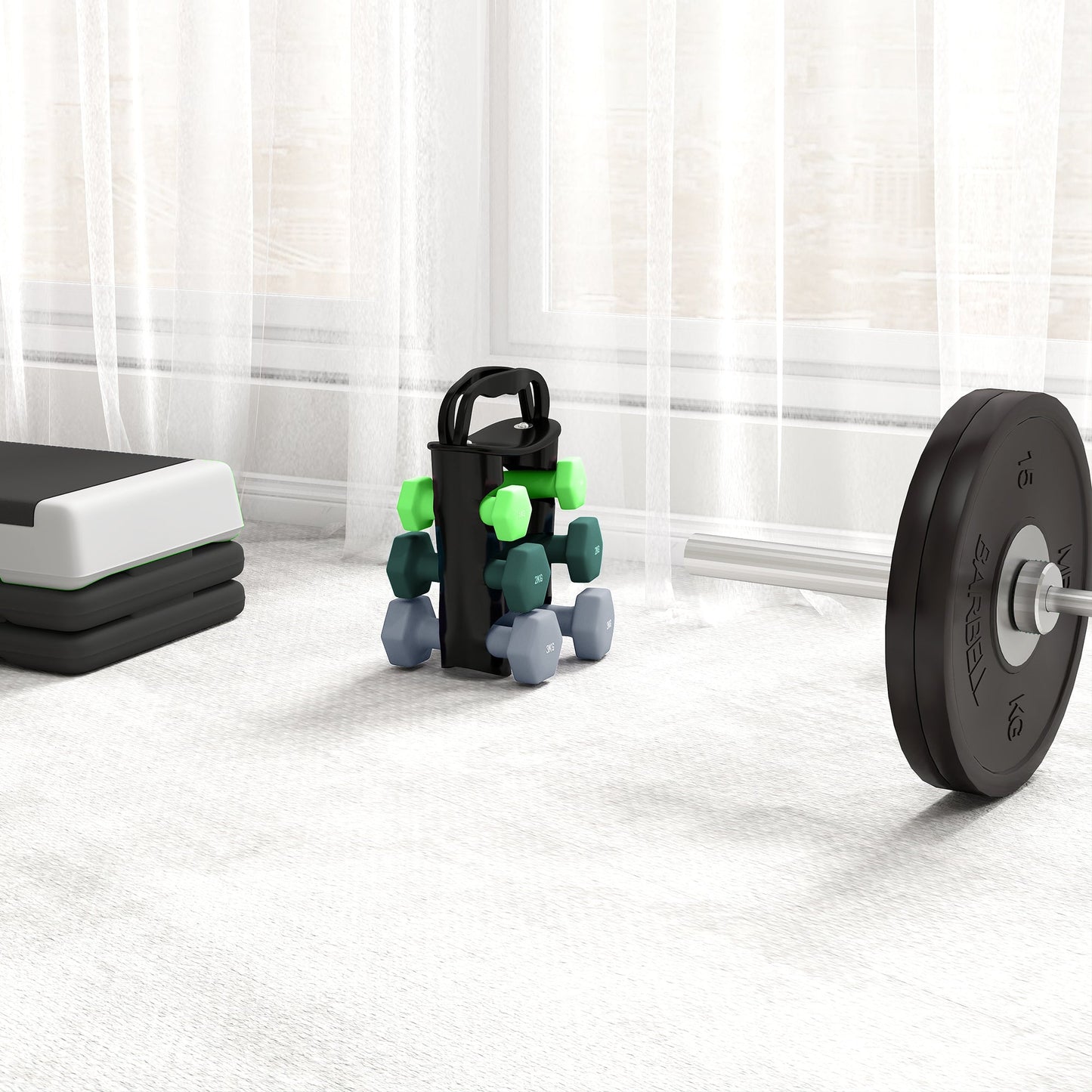 SPORTNOW Dumbbells Set with Storage Rack, 2 x 1kg, 2 x 2kg, 2 x 3kg, Green