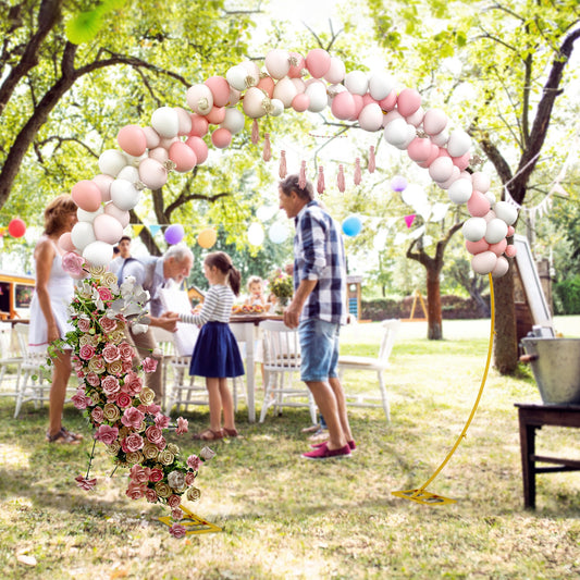 Outsunny 280cm Gold Backdrop Stand, Round Metal Wedding Arch for Birthday Party, Bridal Shower, Graduation, Ceremony