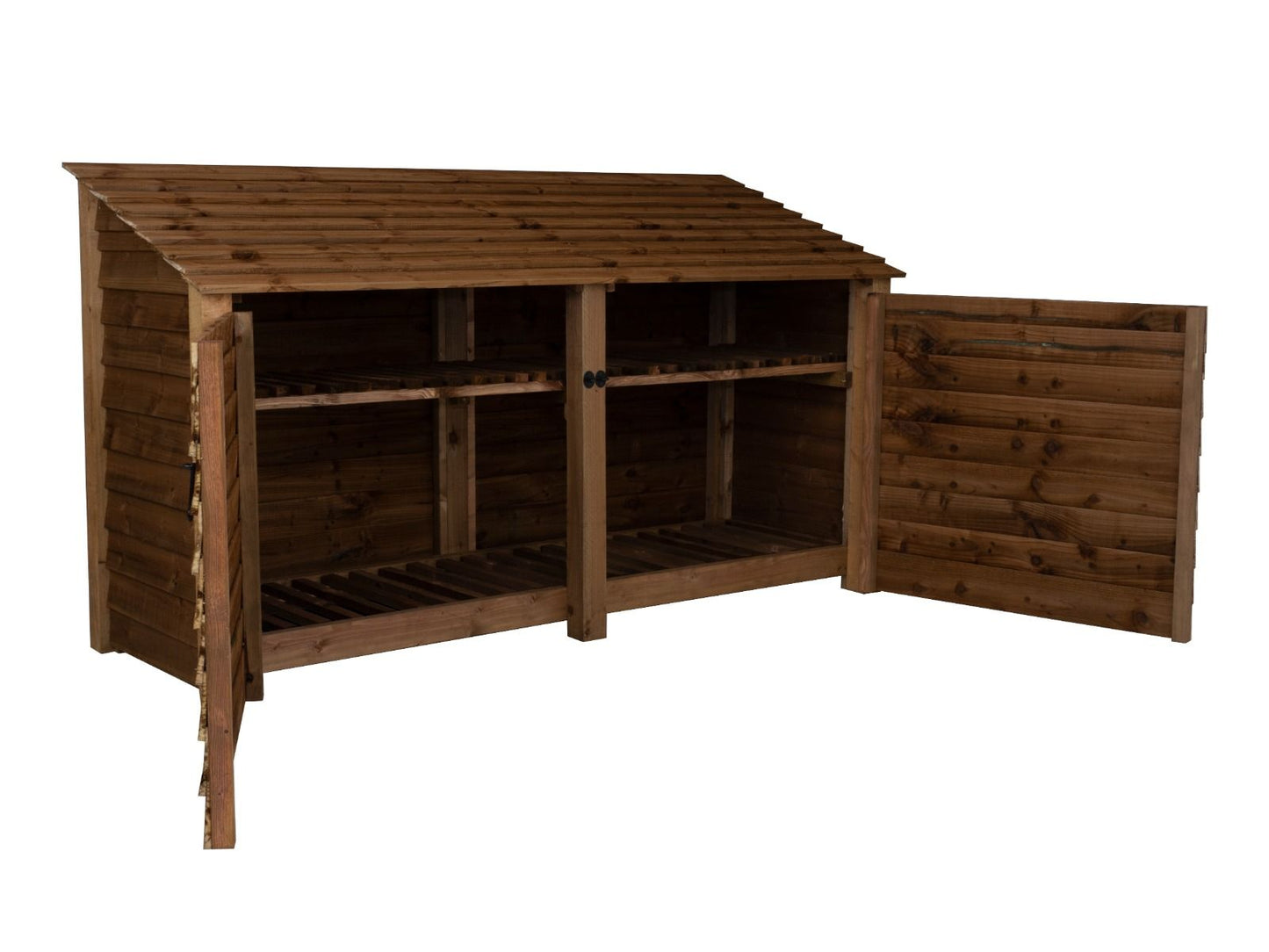 Wooden Log Store with Doors and Shelf W-227cm, H-126cm or 180cm, D-88cm - Brown Finish