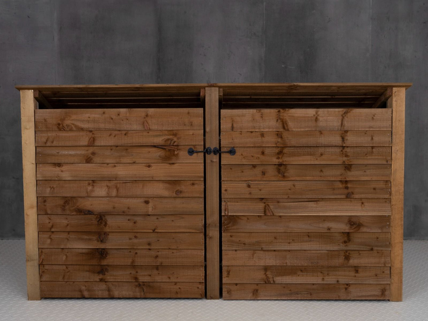 Wooden Log Store (Roof Sloping Back) with Doors W-227cm, H-126cm or 180cm, D-88cm - Brown Finish