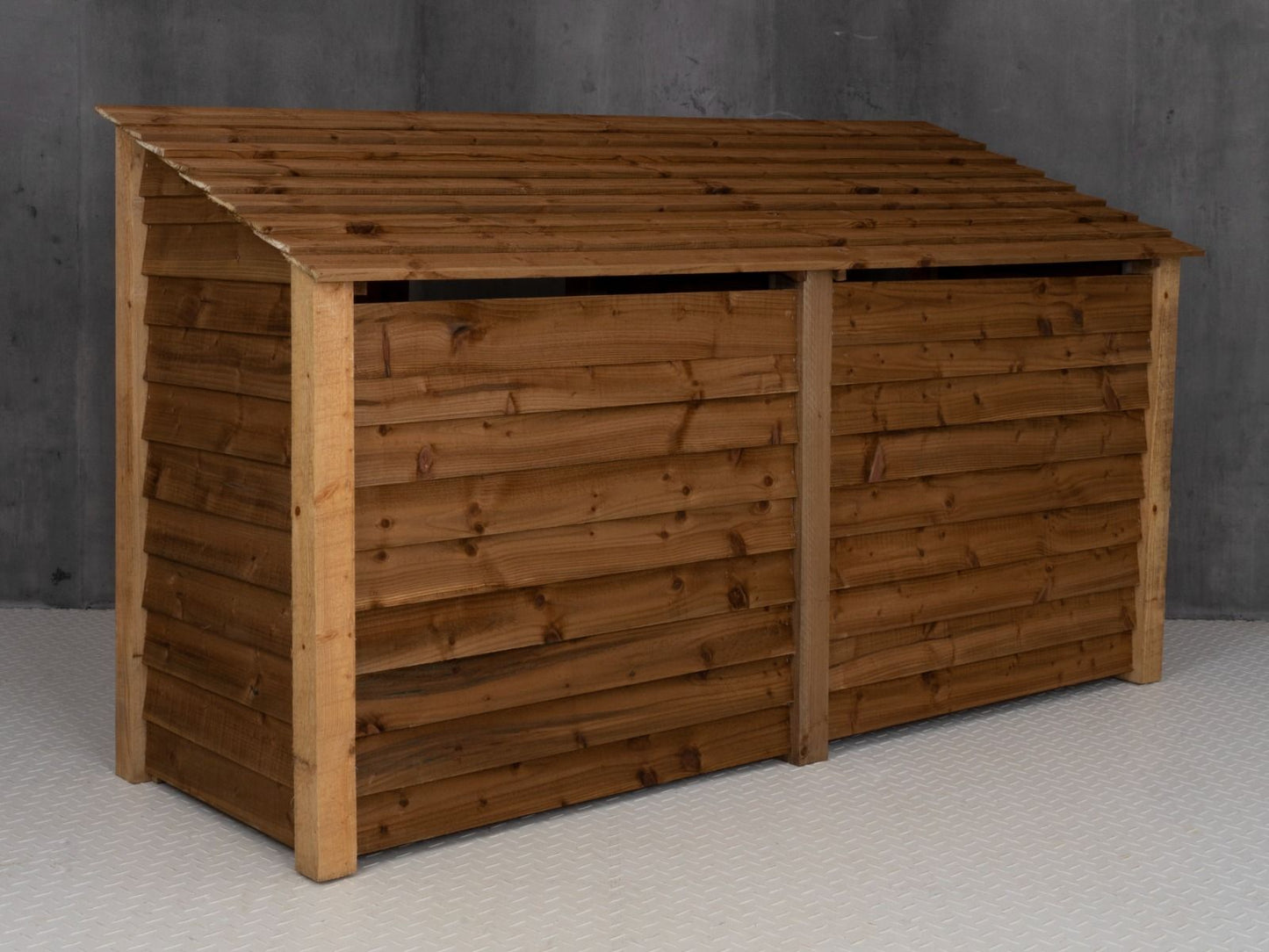 Wooden Log Store (Roof Sloping Back) with Doors and Shelf W-227cm, H-126cm or 180cm, D-88cm - Brown Finish