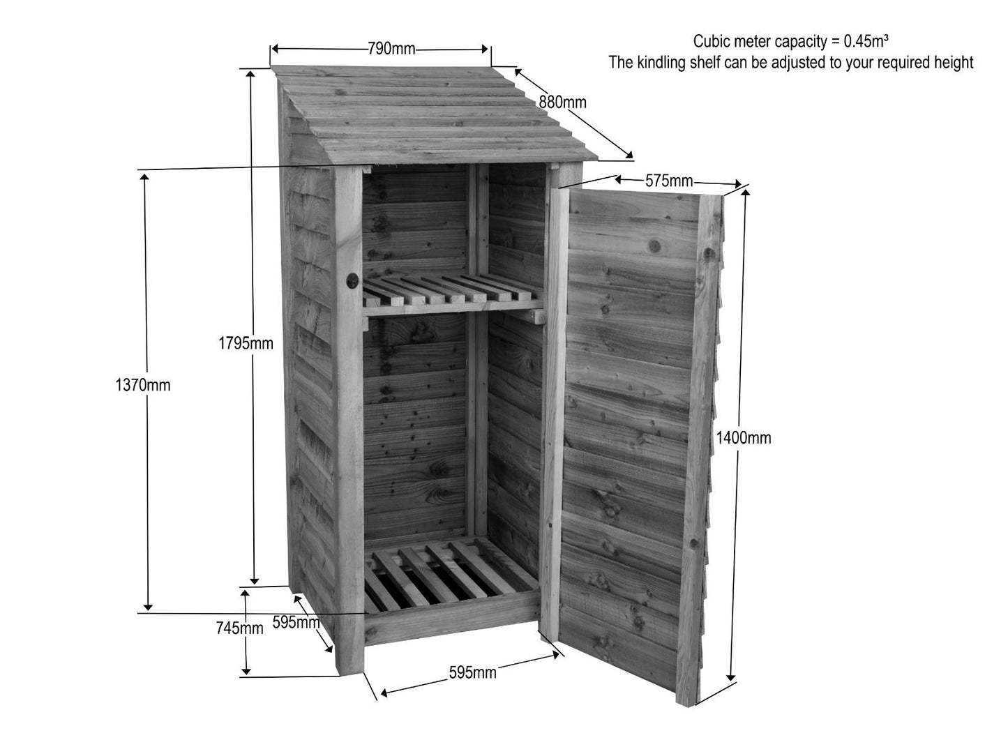 Wooden Garden Tool Storage with Shelf W-79cm, H-126cm or 180cm, D-88cm - Brown Finish
