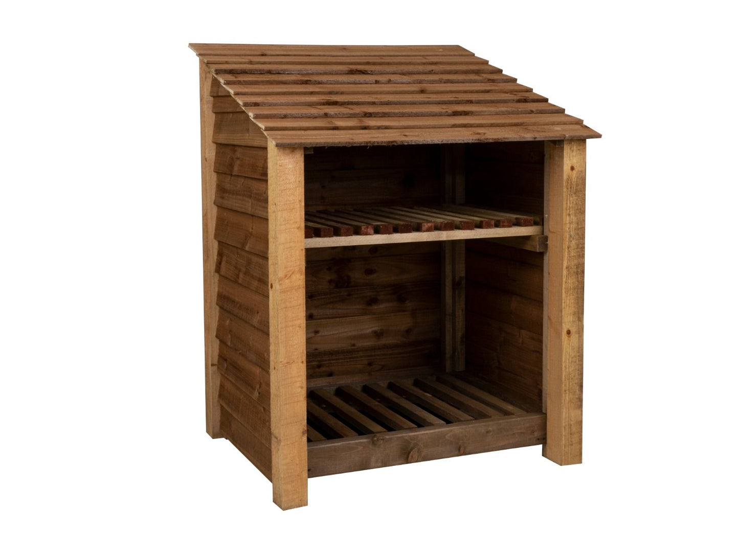 Wooden Log Store with Shelf W-99cm, H-126cm Or 180cm, D-88cm - Brown Finish