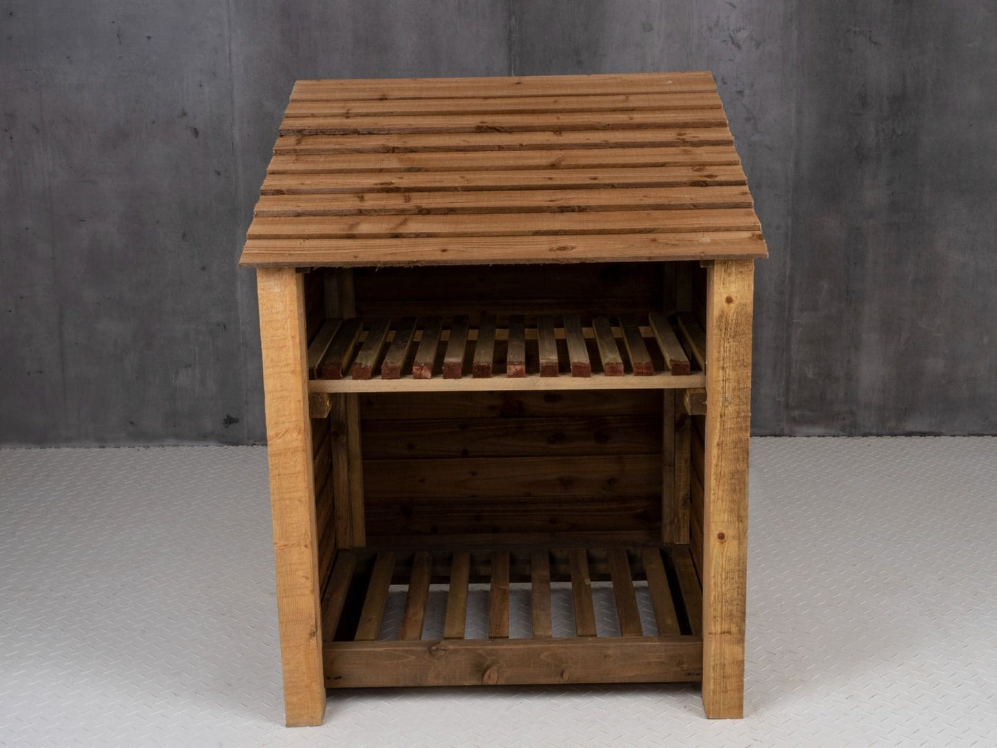 Wooden Log Store with Shelf W-99cm, H-126cm Or 180cm, D-88cm - Brown Finish