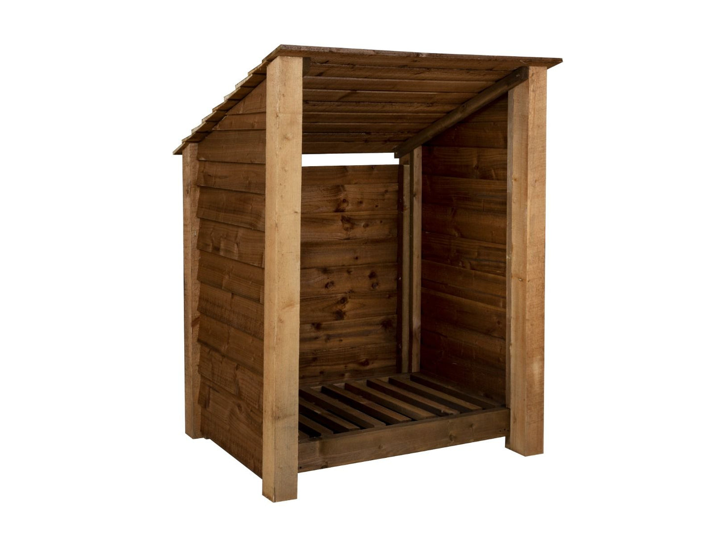 Wooden Log Store (Roof Sloping Back) W-99cm, H-126cm Or 180cm, D-88cm - Brown Finish