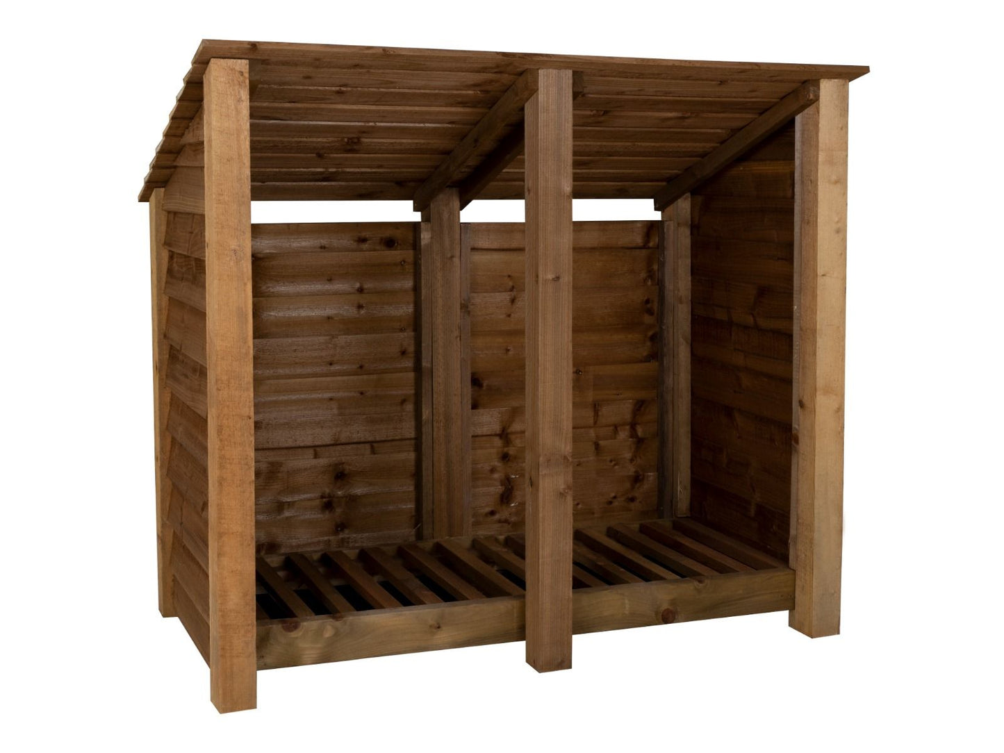 Wooden Log Store (Roof Sloping Back) W-146cm, H-126cm or 180cm, D-88cm - Brown Finish