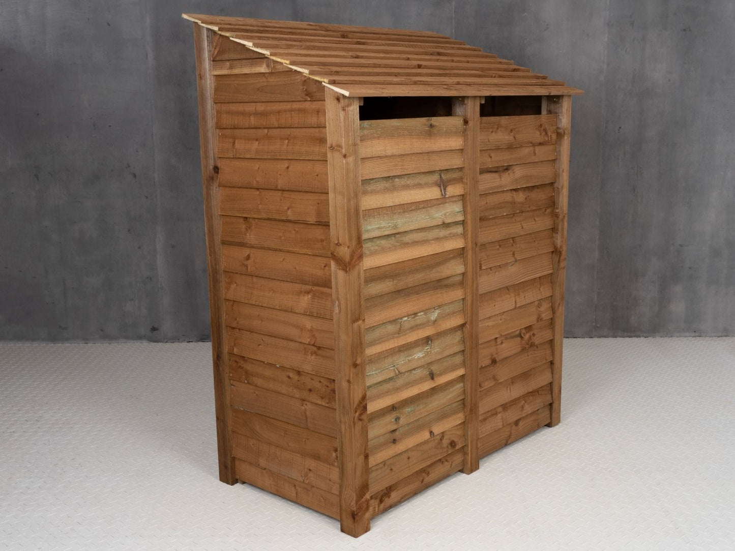 Wooden Log Store (Roof Sloping Back) with Door W-146cm, H-126cm or 180cm, D-88cm - Brown Finish