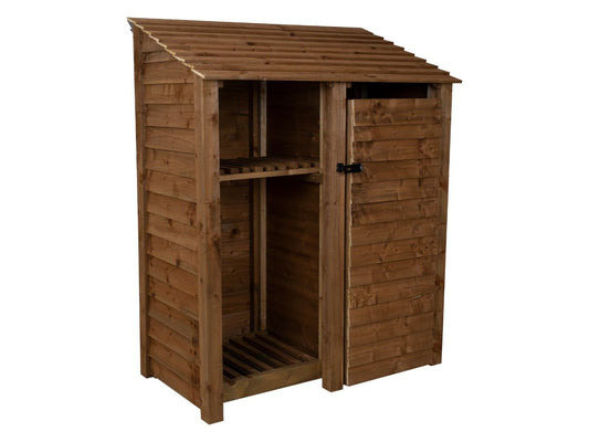Wooden Garden Tool Storage with Shelf W-146cm, H-126cm or 180cm, D-88cm - Brown Finish