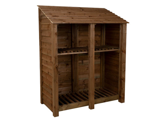 Wooden Log Store with Shelf W-146cm, H-126cm or 180cm, D-88cm - Brown Finish