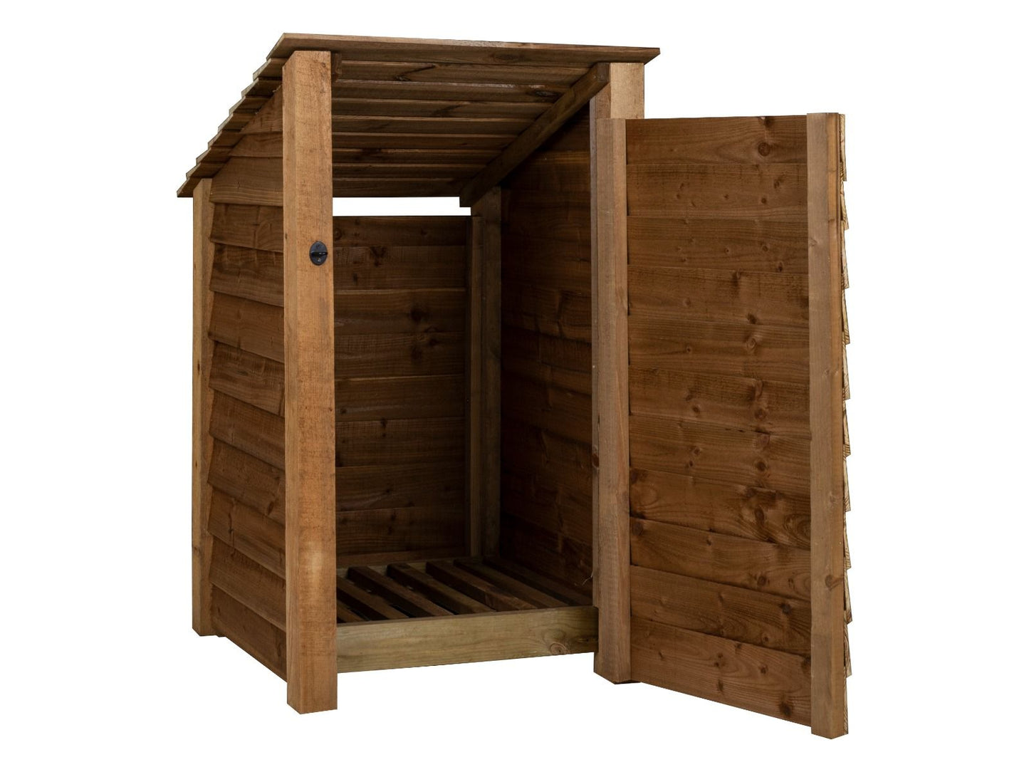 Wooden Log Store with Door (Roof Sloping Back) W-79cm, H-126cm or 180cm, D-88cm - Brown Finish