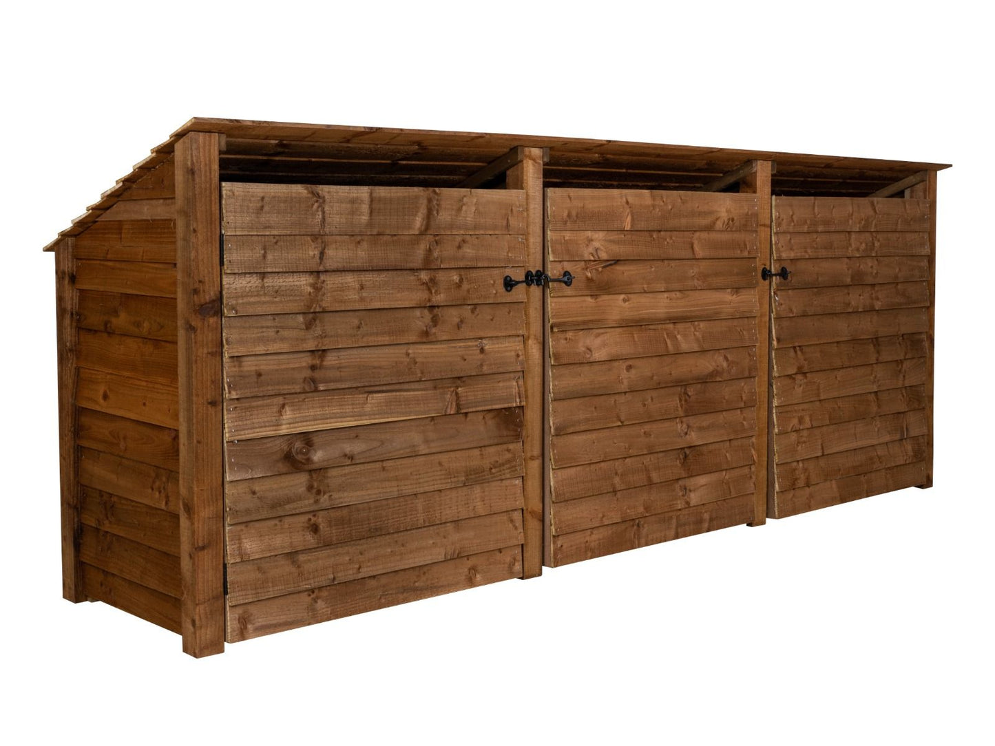 Wooden Log Store (Roof Sloping Back) with Doors W-335cm, H-126cm or 180cm, D-88cm - Brown Finish