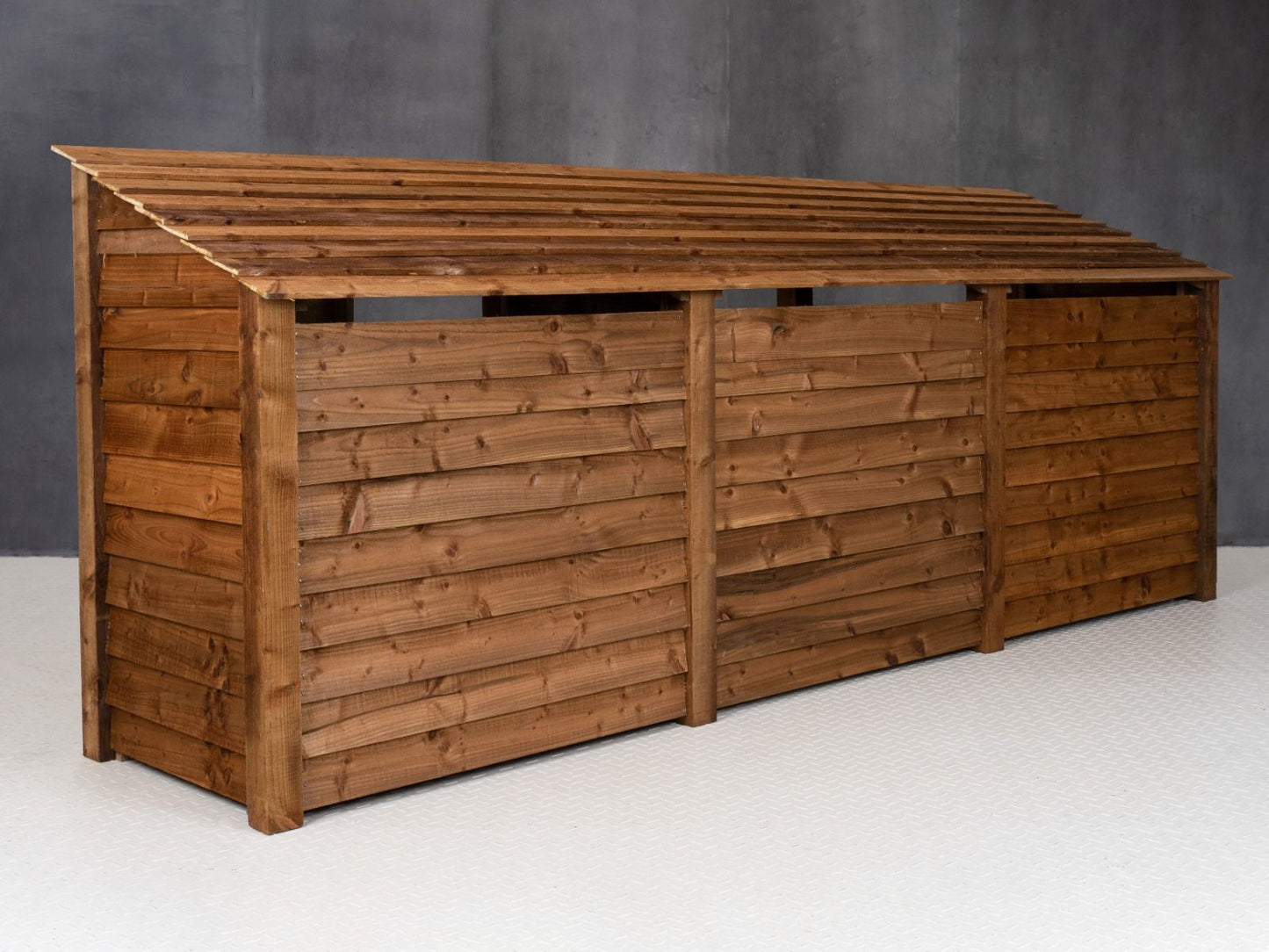 Wooden Log Store (Roof Sloping Back) with Doors W-335cm, H-126cm or 180cm, D-88cm - Brown Finish