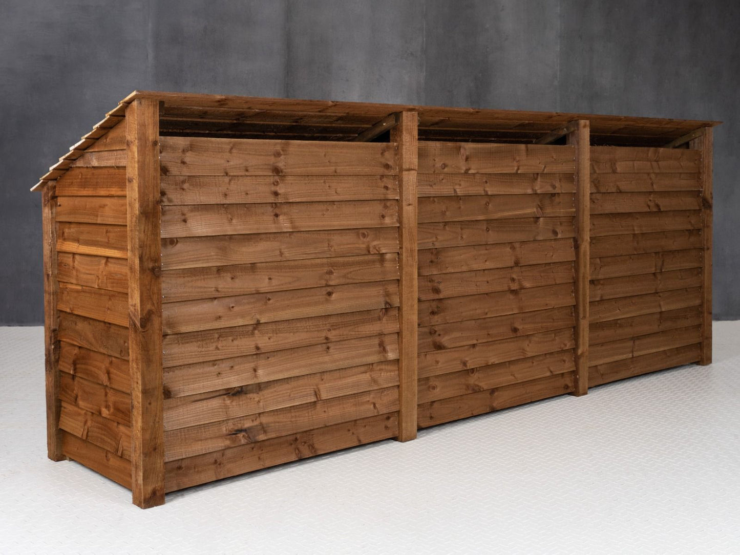 Wooden Log Store with Shelf W-335cm, H-126cm or 180cm, D-88cm - Brown Finish