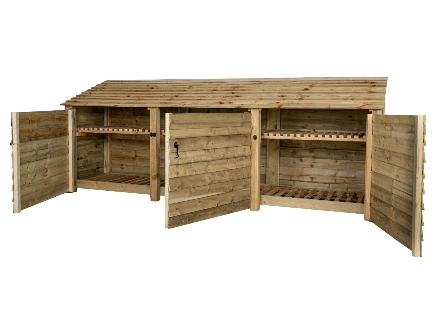 Wooden Log Store with Doors and Shelf W-335cm, H-126cm or 180cm, D-88cm