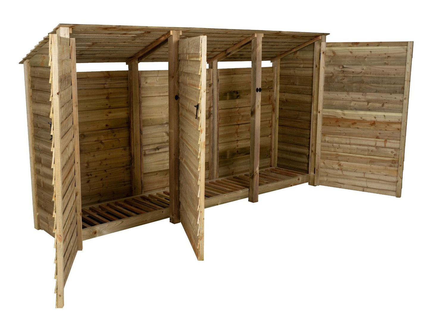 Wooden Log Store (Roof Sloping Back) with Doors W-335cm, H-126cm or 180cm, D-88cm