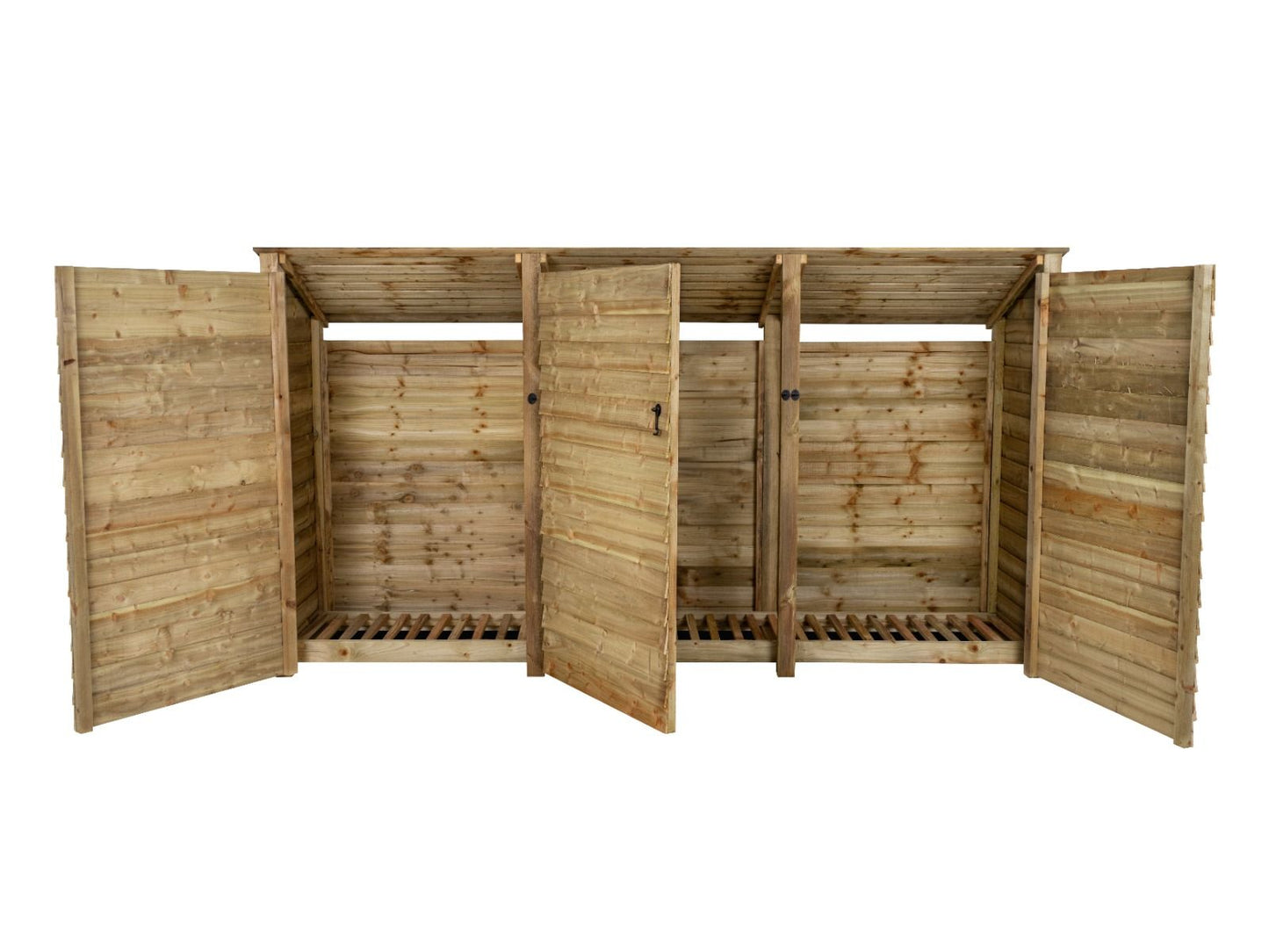 Wooden Log Store (Roof Sloping Back) with Doors W-335cm, H-126cm or 180cm, D-88cm
