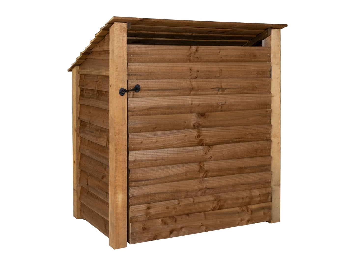 Wooden Log Store (Roof Sloping Back) with Door and Shelf W-119cm, H-126cm or 180cm, D-88cm - Brown Finish