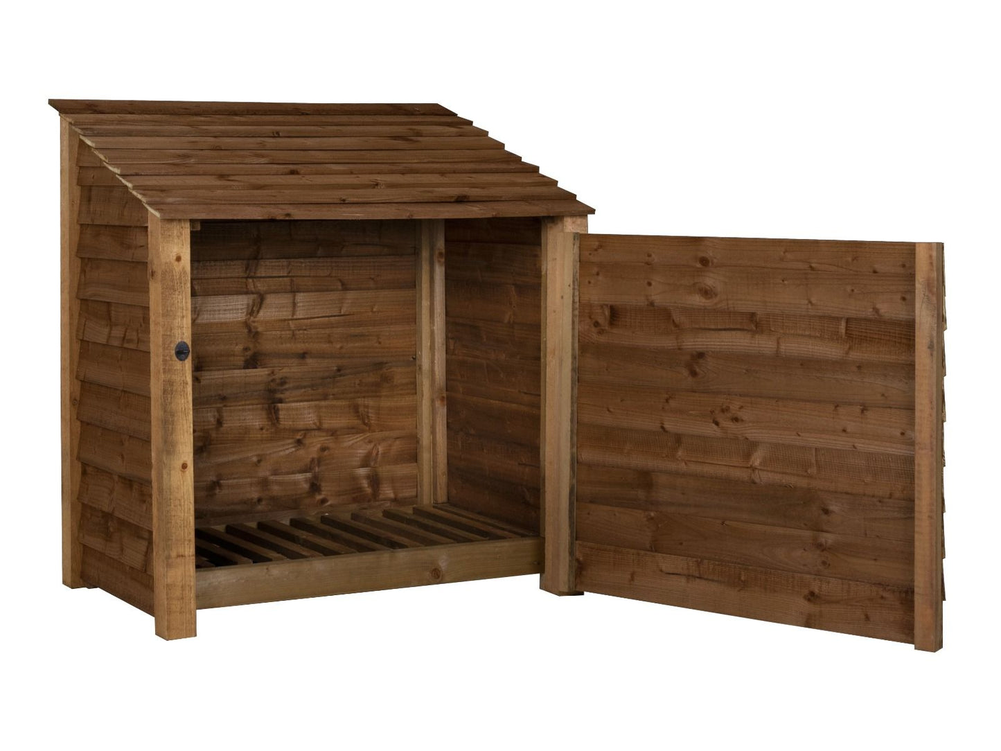 Wooden Log Store with Door W-119cm, H-126cm or 180cm, D-88cm - Brown Finish