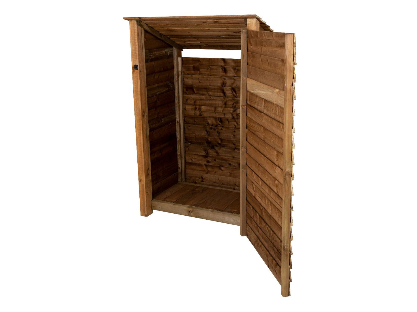 Wooden Garden Tool Storage (Roof Sloping Back) W-99cm, H-126cm or 180cm, D-88cm - Brown Finish