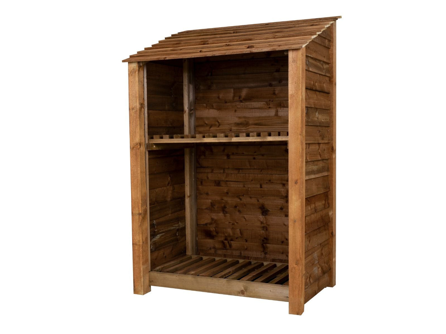 Wooden Log Store with Shelf W-119cm, H-126cm or 180cm, D-88cm - Brown Finish