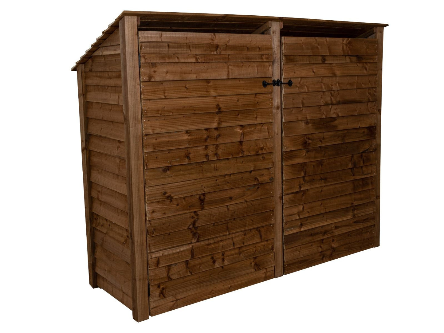 Wooden Log Store (Roof Sloping Back) with Doors and Shelf W-227cm, H-126cm or 180cm, D-88cm - Brown Finish