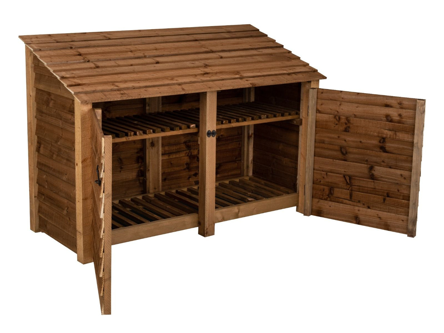 Wooden Log Store with Doors and Shelf W-187cm, H-126cm or 180cm, D-88cm - Brown Finish