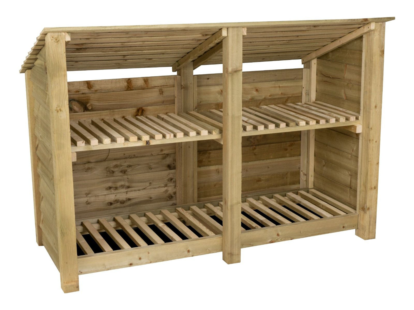 Wooden Log Store (Roof Sloping Back) with Shelf W-187cm, H-126cm or 180cm, D-88cm