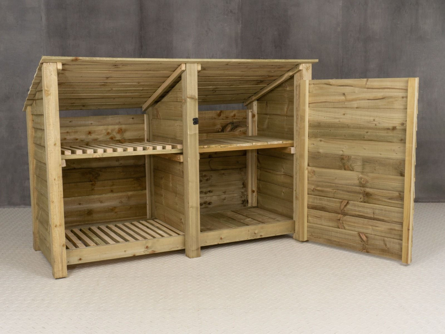Wooden Garden Tool Storage (Roof Sloping Back) with Shelf W-187cm, H-126cm or 180cm, D-88cm