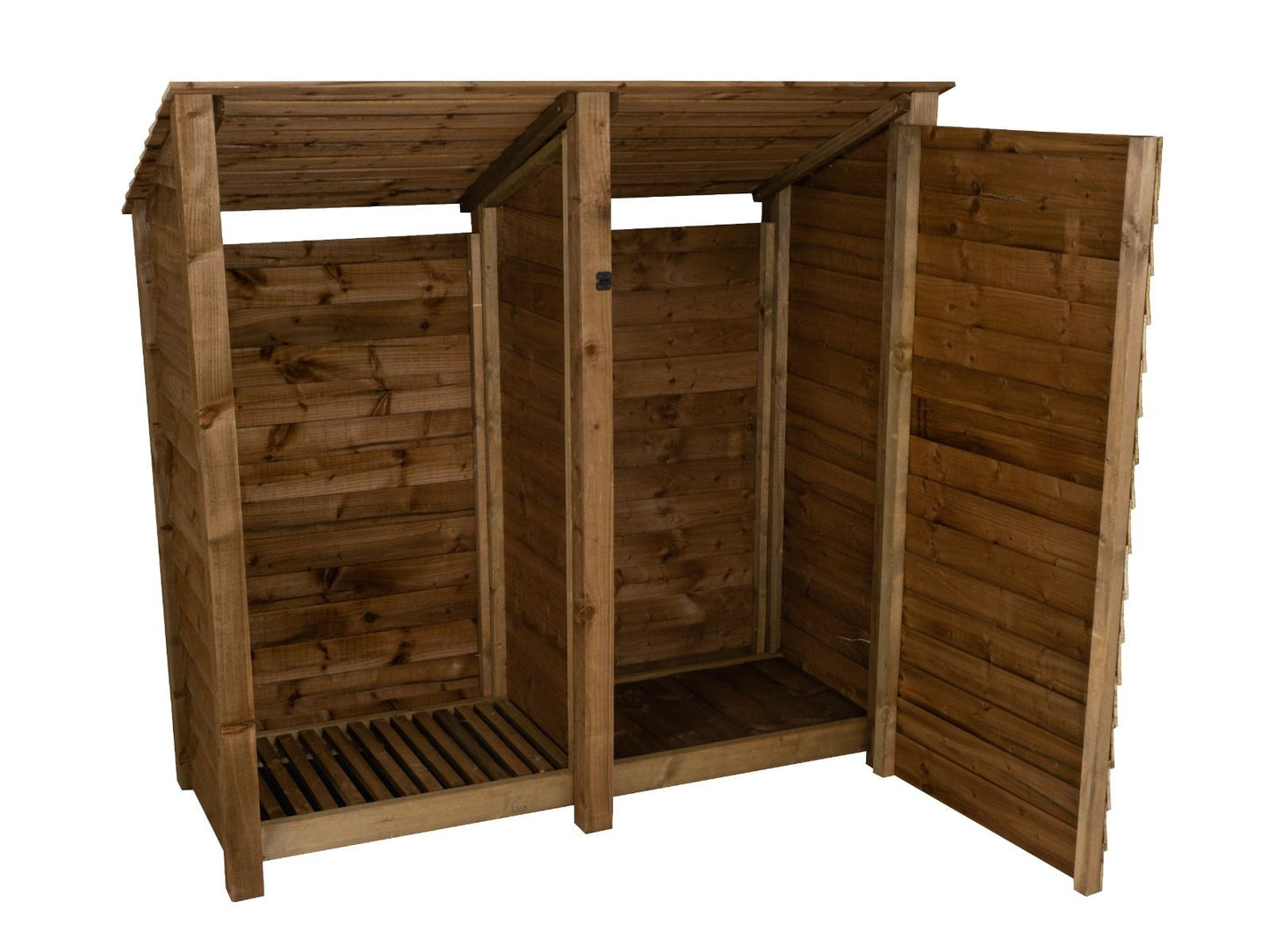 Wooden Garden Tool Storage (Roof Sloping Back) W-187cm, H-126cm or 180cm, D-88cm - Brown Finish