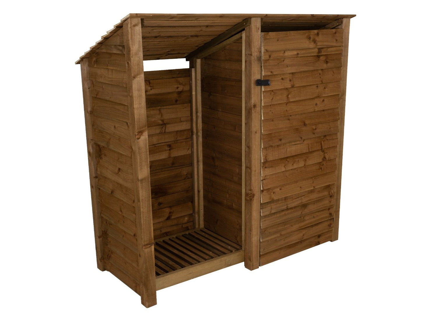 Wooden Garden Tool Storage (Roof Sloping Back) W-187cm, H-126cm or 180cm, D-88cm - Brown Finish
