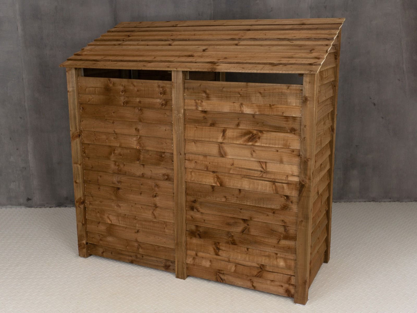 Wooden Garden Tool Storage (Roof Sloping Back) W-187cm, H-126cm or 180cm, D-88cm - Brown Finish
