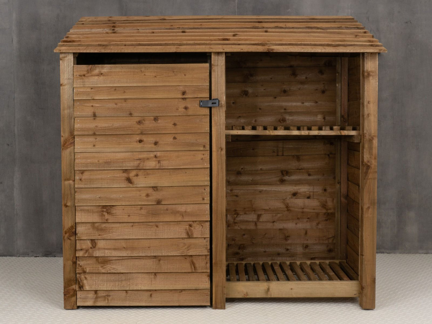 Wooden Garden Tool Storage with Shelf W-187cm, H-126cm or 180cm, D-88cm - Brown Finish