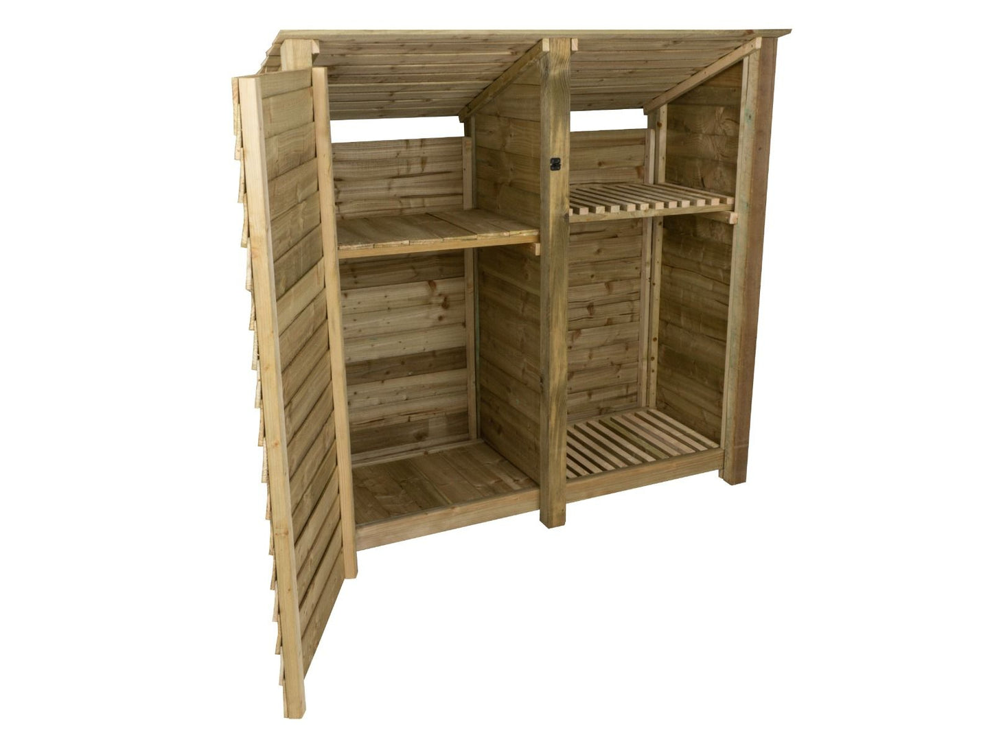 Wooden Garden Tool Storage (Roof Sloping Back) with Shelf W-187cm, H-126cm or 180cm, D-88cm