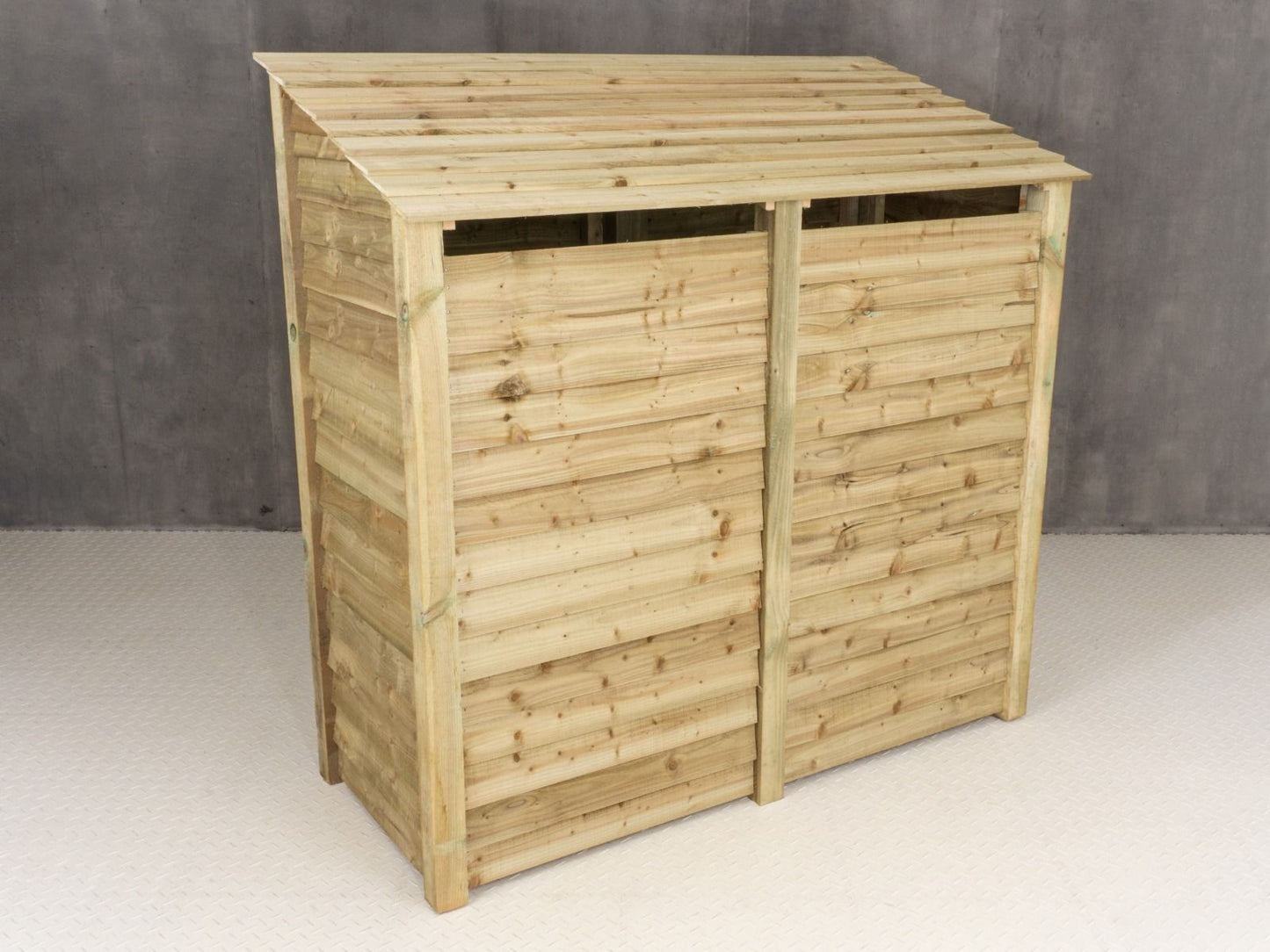 Wooden Log Store (Roof Sloping Back) with Doors and Shelf W-187cm, H-126cm or 180cm, D-88cm