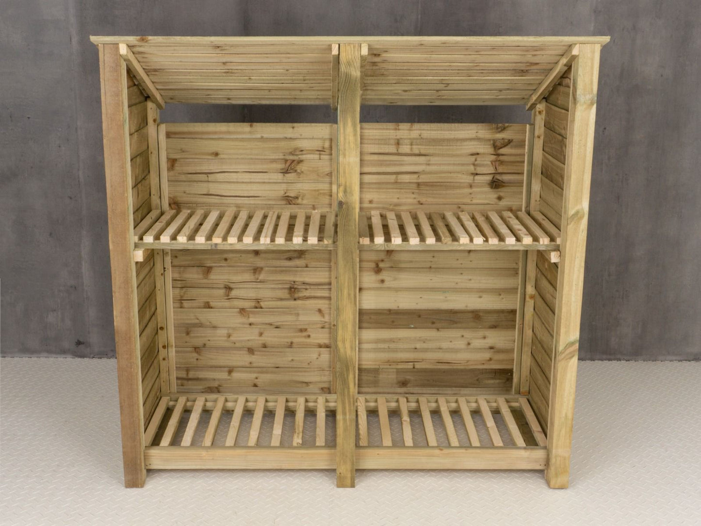 Wooden Log Store (Roof Sloping Back) with Shelf W-187cm, H-126cm or 180cm, D-88cm