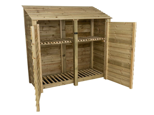 Wooden Log Store with Doors and Shelf W-187cm, H-126cm or 180cm, D-88cm