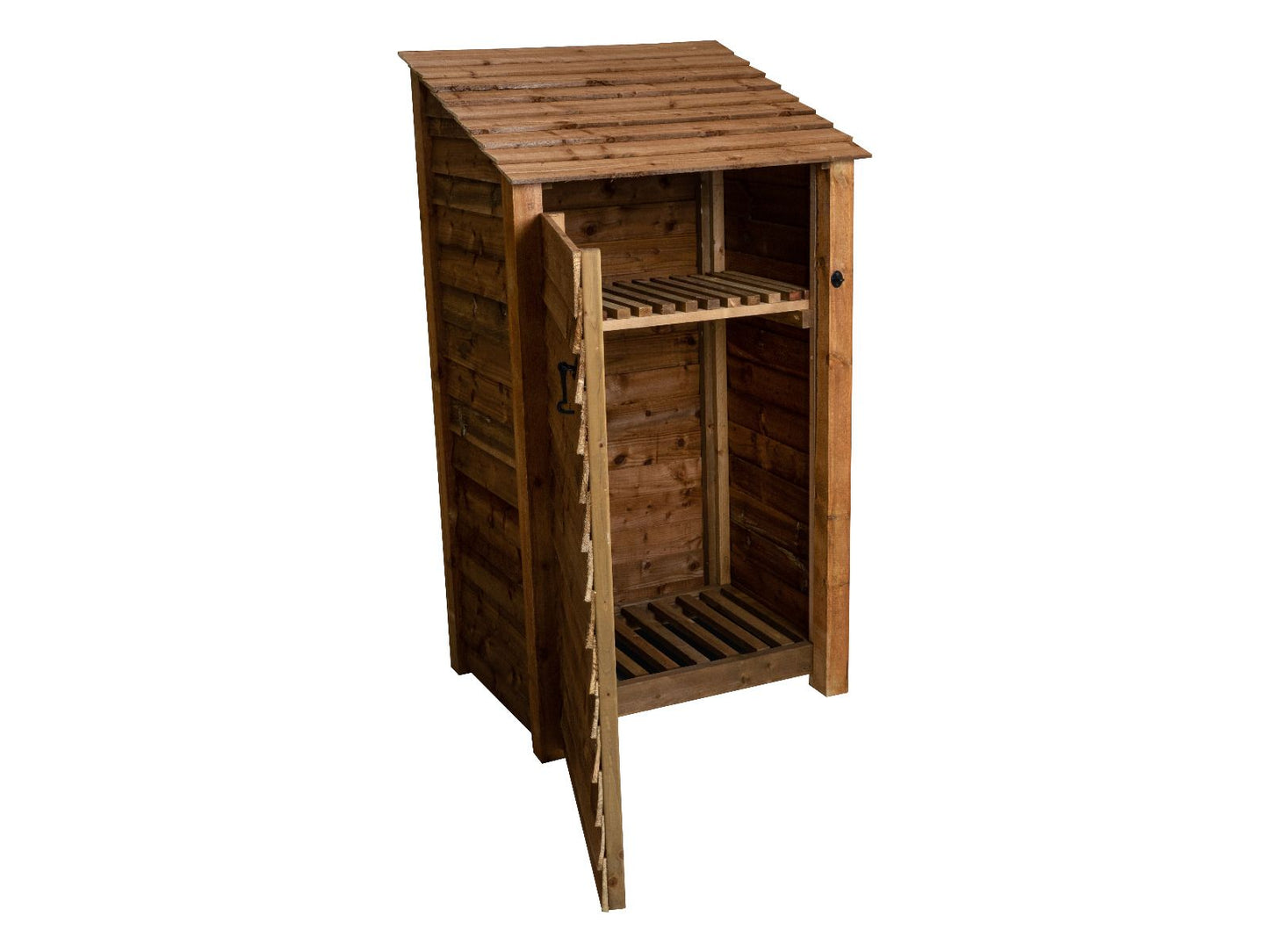 Wooden Log Store with Door and Shelf W-99cm, H-126cm Or 180cm, D-88cm - Brown Finish