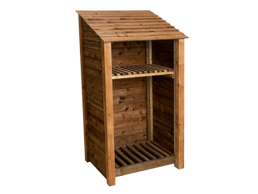 Wooden Log Store with Shelf W-99cm, H-126cm Or 180cm, D-88cm - Brown Finish