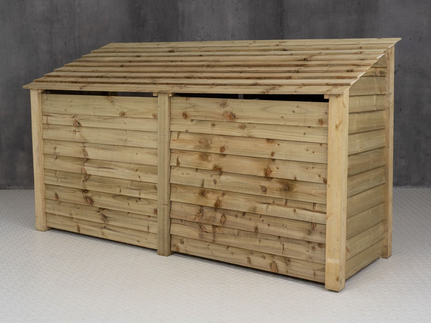 Wooden Log Store (Roof Sloping Back) with Shelf W-227cm, H-126cm or 180cm, D-88cm