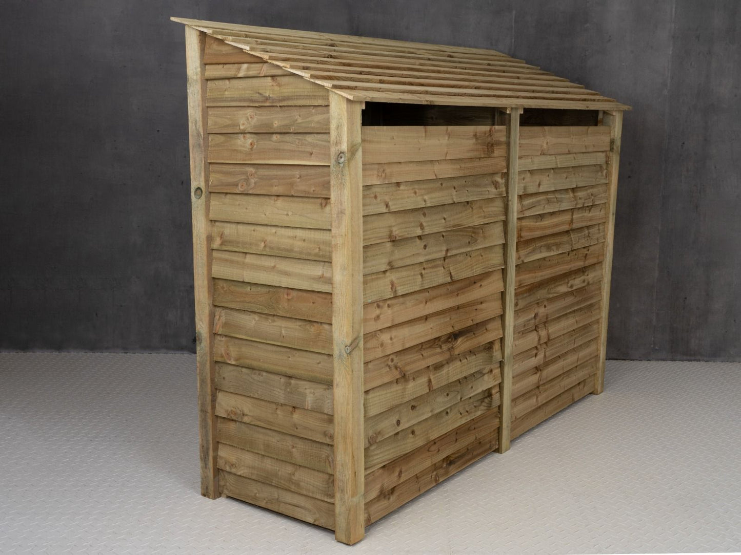 Wooden Log Store (Roof Sloping Back) with Shelf W-227cm, H-126cm or 180cm, D-88cm