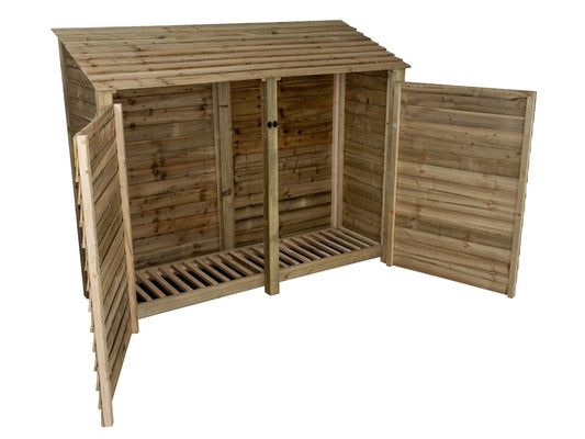 Wooden Log Store with Doors W-227cm, H-126cm or 180cm, D-88cm