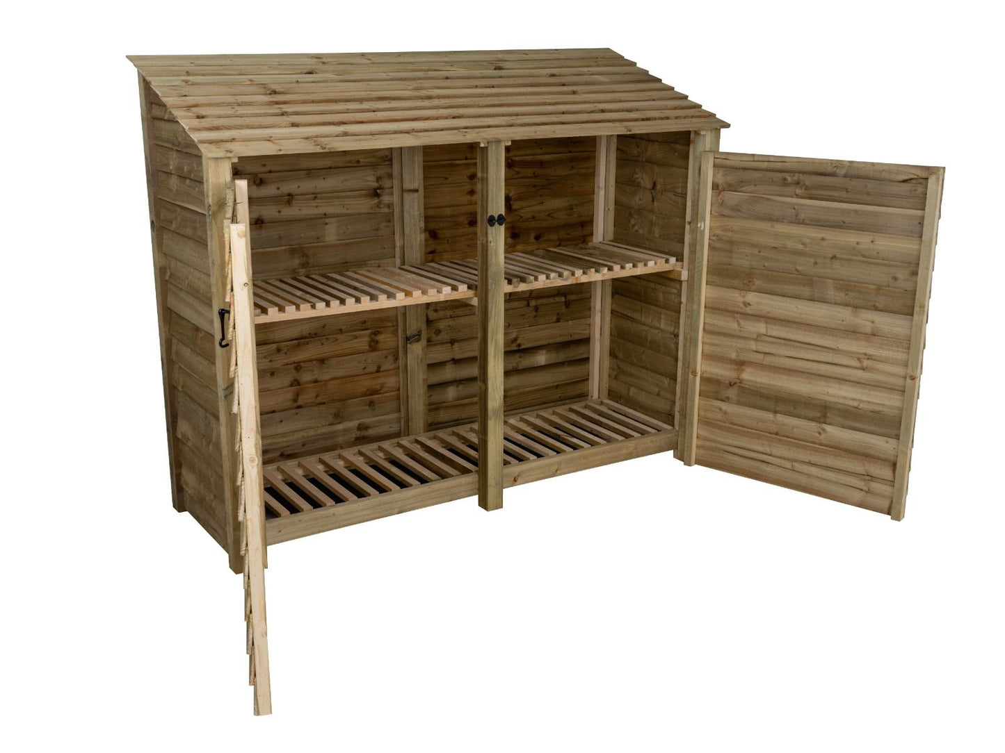 Wooden Log Store with Doors and Shelf W-227cm, H-126cm or 180cm, D-88cm