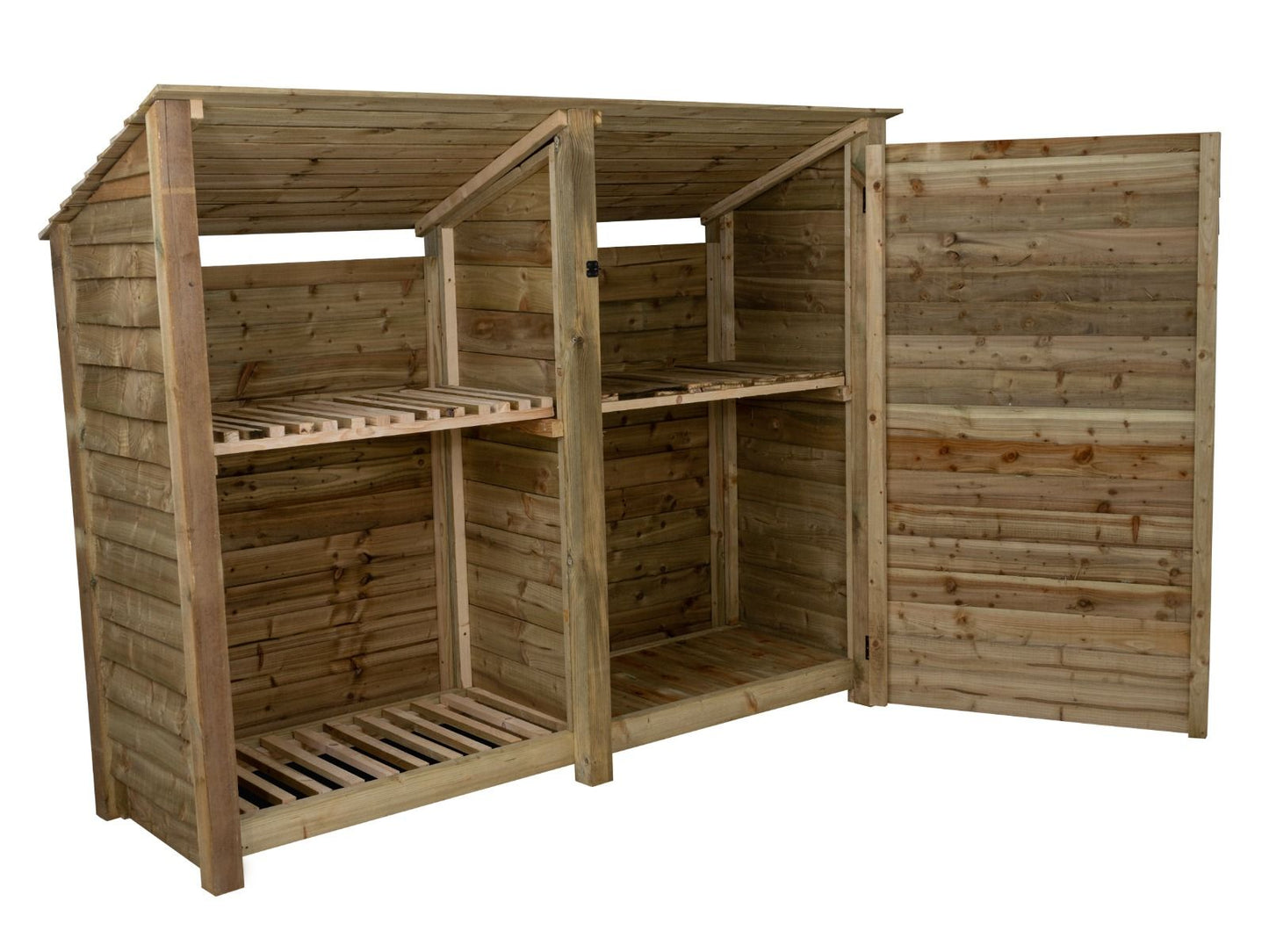 Wooden Garden Tool Storage (Roof Sloping Back) with Shelf W-227cm, H-126cm or 180cm, D-88cm