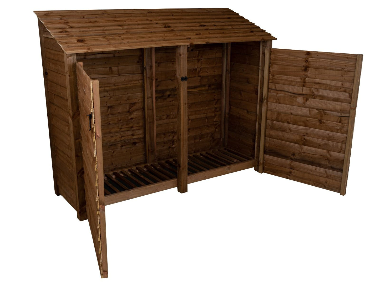 Wooden Log Store with Doors W-227cm, H-126cm or 180cm, D-88cm - Brown Finish
